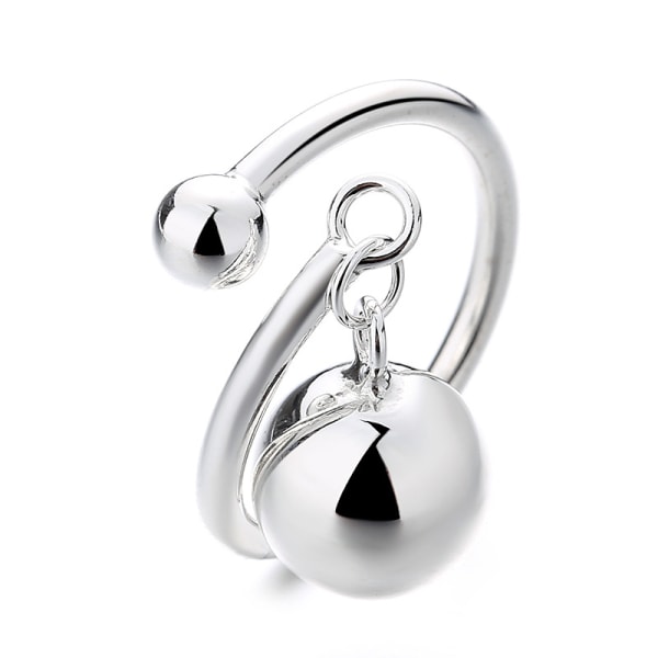 Dangling Ball Bell Sterling Silver Justerbar öppen ring för kvinnor