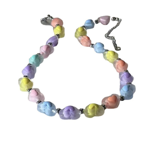 Fargerikt hjerteharpiks halskjede perle choker Y2K hjerte for kvinner Tee