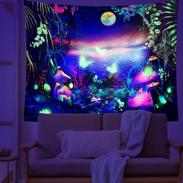 Soppveggteppe Blacklight-teppe Galakse Måne Blacklight