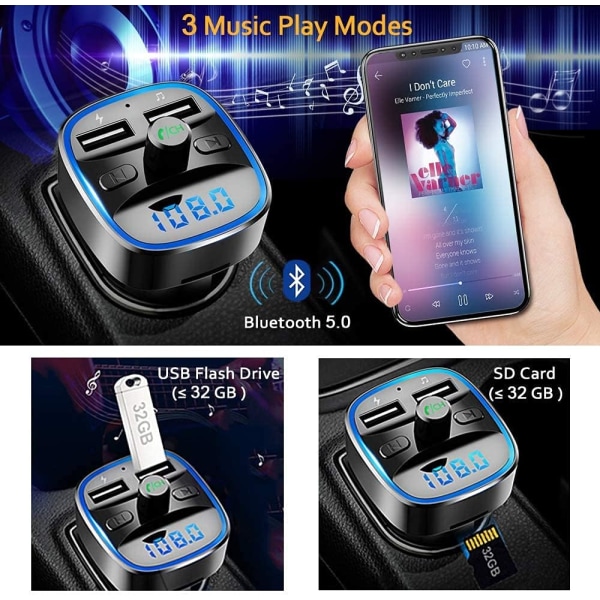 Bluetooth-sender til bil, trådløs radiomodtager-adaptersæt til Blu