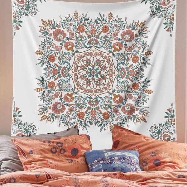 Mandala Blommväggbonad - Bohemisk Hippie Vit Tejp