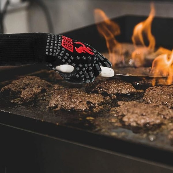 Barbecue-hanskat, lämmönkestävät uunin hanskat jopa 800 °C:seen asti, lämmönkestävät ja liukumattomat uunin hanskat grilliin, leivontaan, takkaan