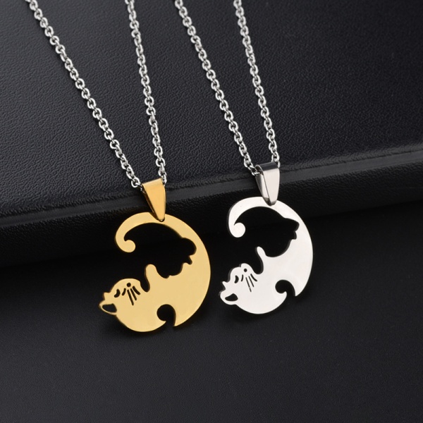 Couple Heart Or Cat BFF Best Friend for Girls Puzzle Friendship Pendant Necklace