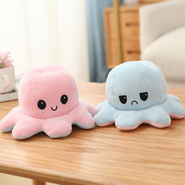 Reversibel blæksprutte bamse - lyseblå til pink 20cm