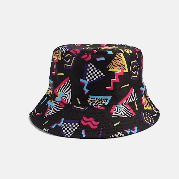 Retro 80- ja 90-lukujen kääntyvä trippy-printtiämpärihattu naisille ja miehille