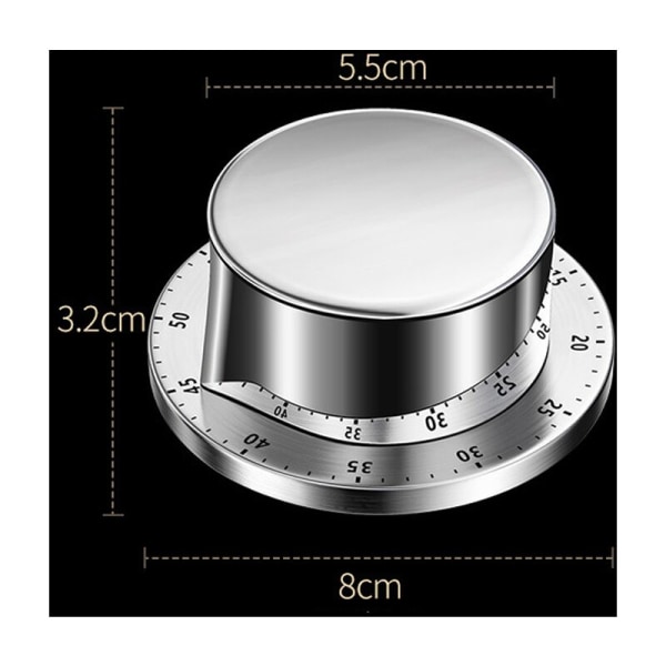 1 stk. mekanisk kjøkkentimer, adsorberbar magnetisk timer, vanntett rustfritt stål gjenbrukbar timer, 60 minutters nedtelling, egnet for matlaging, koke egg