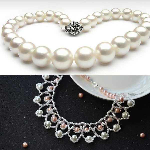 Vita pärlor glaspärlor, paket med 440 runda pärlor, för smycken Ma