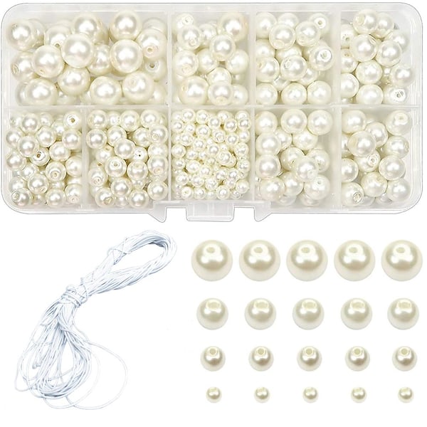 Hvide Perler Glasperler, Pakke Med 440 Runde Perler, Til Smykkefremstilling