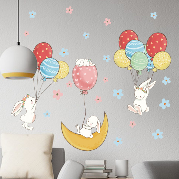 1 stk veggklistremerke Kaniner Ballonger Blomster Avtagbar veggstikk