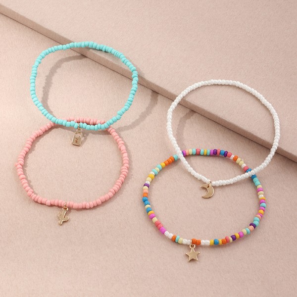 4 stk. Boho Håndlavede Perle Ankelkæder Multicolor Regnbue Ankelstøtte