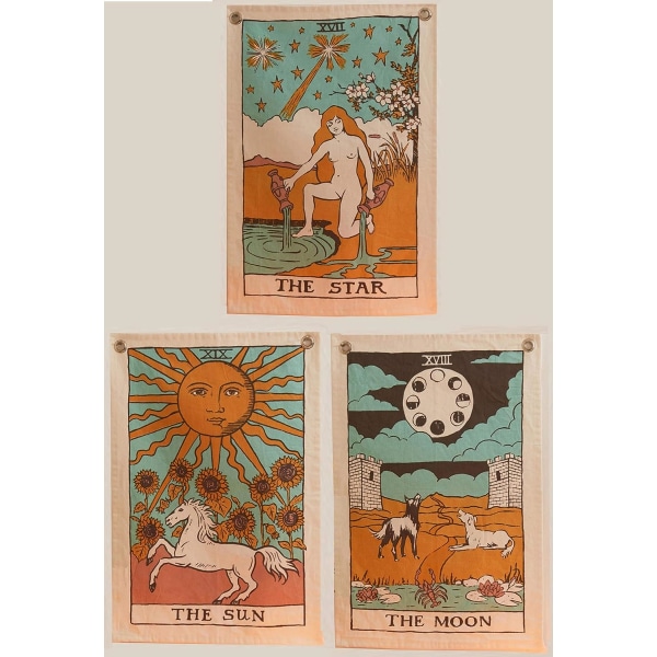 Solen, månen och stjärnornas tarot-väggbonader - estetisk bohemisk väggbonad