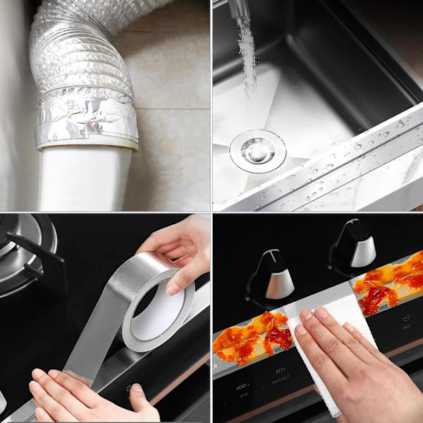 Aluminiumfolietejp 2 Rullar 5cm x 5m, Högtemperaturlimtejp, Värmeisolerande Rulle, Kan användas för tätning, reparation och vattentätning.