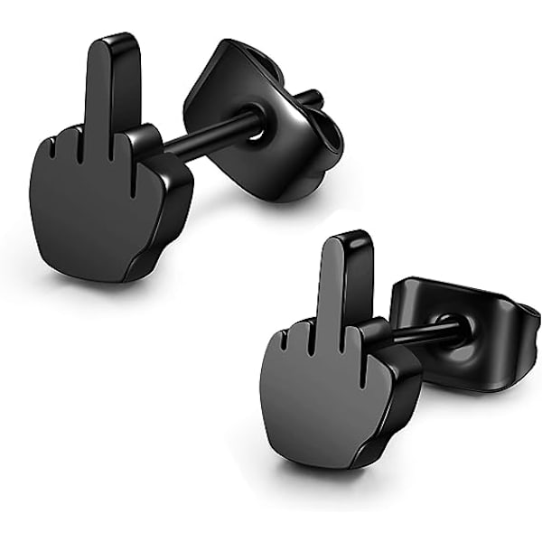 2 par Punk Rustfritt Stål Sølv Svart Midt Finger Stud Øredobber