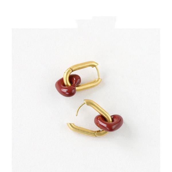 Retro söt fransk nischkonst handgjord kärlek röd persika hjärta örhängen emalj