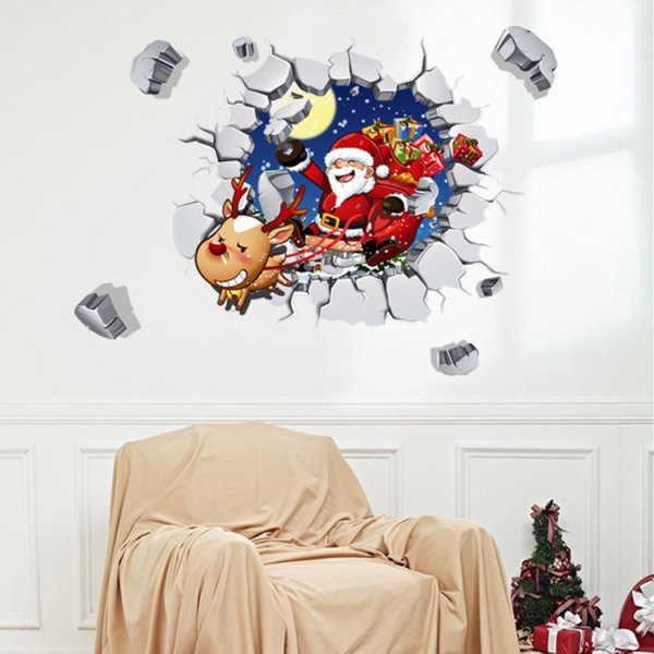 1pc 3D Christmas Wall Decal Santa Claus Reindeer Wall Sticker for Xmas Party, Me