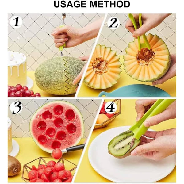 4 i 1 rostfritt stål vattenmelonskärare, fruktutskärningsverktygssats, melon Ba