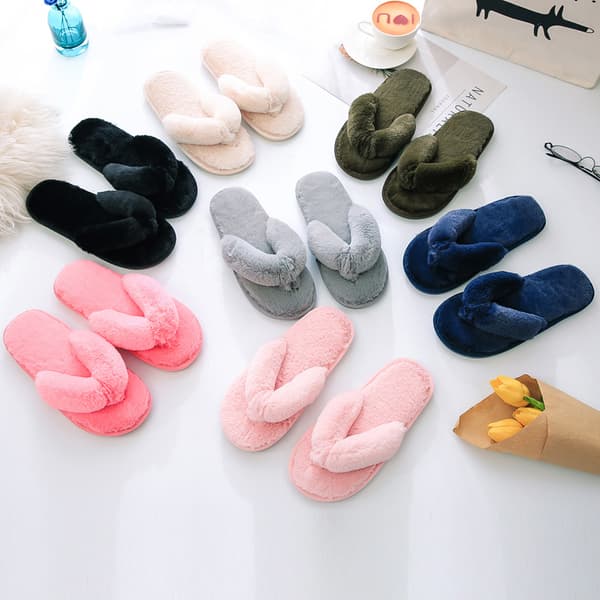 Dames House Fluffy Fuzzy Memory Foam Open Toe Flip Flop Slip On
