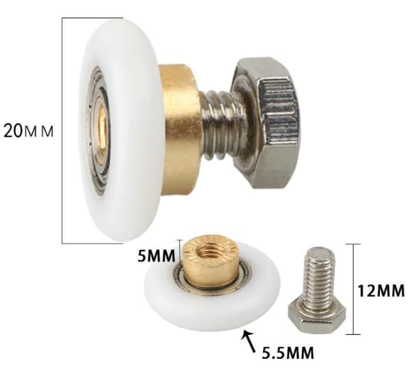 Sett med 4 erstatningsruller for skyvedør til dusj (20 mm diameter)