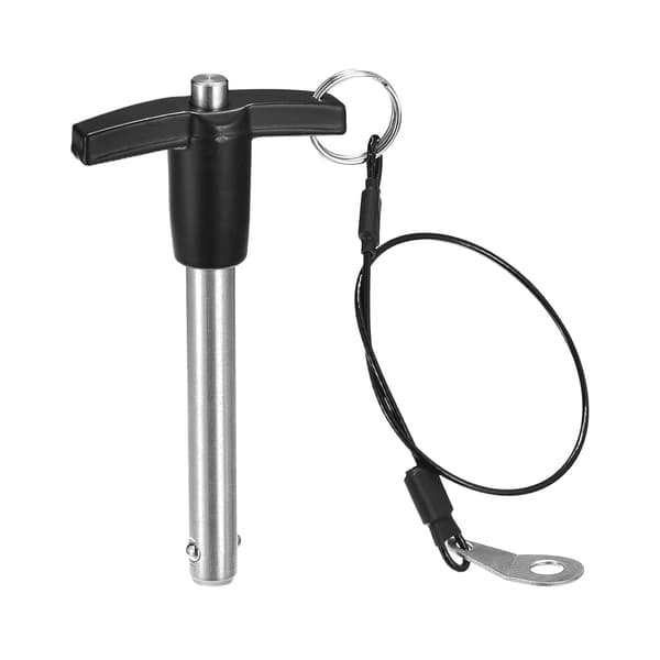 Håndtagslåsepinde, rustfrit stål trykknap hurtigudløserstift med kabelsnor, 6*0.95cm, sort + sølv
