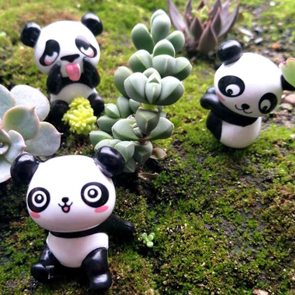 Sett med 8 stk Mini Miniatyr Dyr Panda Dekorasjon，Søte Leke Figurer