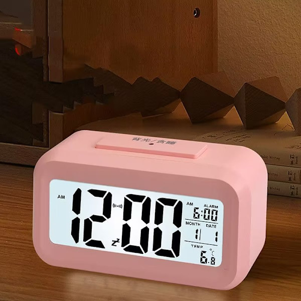 LED-bakgrundsbelyst digital snooze-bordslarmklocka temperaturkalender