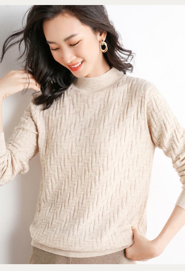 Damen Weich-Touch Modern Cable Crewneck Pullover Beige Größe L