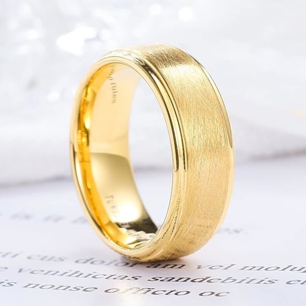 Classic 8mm Tungsten Carbide Ring Gold Brushed Two Fluted Center Hammer Design M