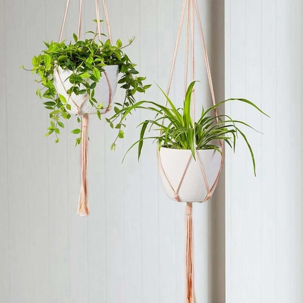 Macrame planteophæng, Macrame hængende potte indendørs hængende planteophæng reb solid bomuldsreb til balkon indendørs udendørs havedekoration kurv blomsterpotte, 89 cm, 105 cm, 5 stk.