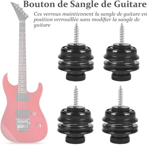 4 st Guitar Strap Locks Knappar Metall Strap Locks Stift för Akustisk Klassisk Elektrisk Gitarr Ukulele Bas, Svart