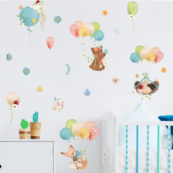 En set ballonger väggdekaler med djur räv kanin väggsticka