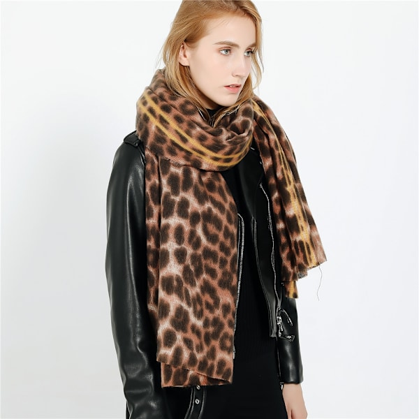 Dam Echarpe Vinter Varm Kashmir Pashmina Sjal Wrap Leopard Tryckt Lång Halsduk Halsvärmare