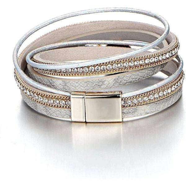 Läderomslag Armband För Kvinnor. Boho Leopard Flerskikts Kristall