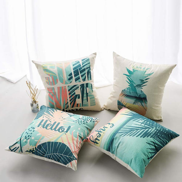 Kuddfodral Djur Blommor Havsliv Tropisk Växt Kuddfodral för Soffa Hem Vardagsrum Sovrum Heminredning, 45x45cm, 4-pack (Tropisk Växt D)