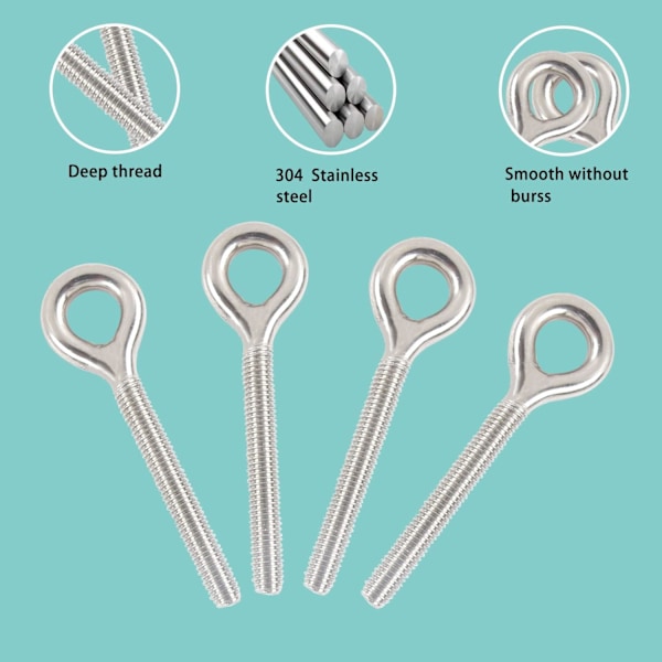 M10 304 Rustfritt Stål Lukket Sveisespole Skrue Gjengestang Bolt 5PCS，