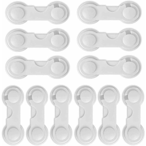 12 kpl vauvan turvalukot, lapsiturvalukot, monitoiminen laatikko, kaappi, jääkaappi, ei työkaluja tai porausta tarvitaan, valkoinen 95 x 36 mm