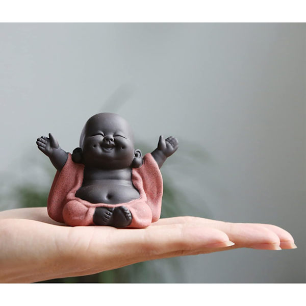 Skrattande Maitreya Buddha, Buddha-staty i keramik, prydnadste för te, miniatyr Buddha-prydnader, heminredning trädgårdsdekorationer