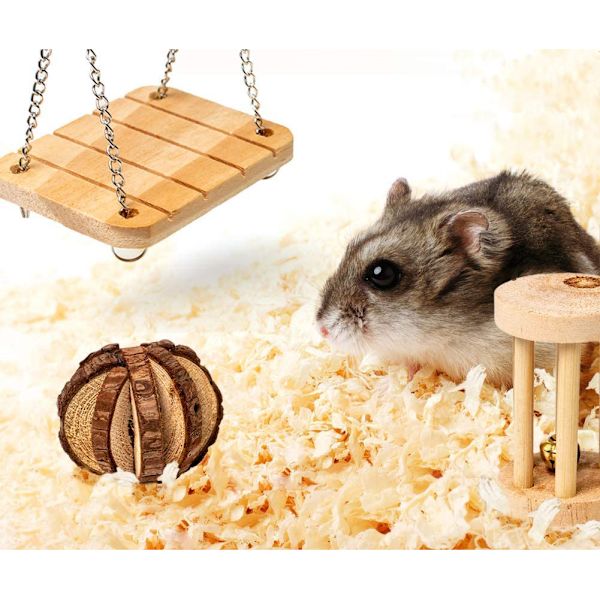 Hamster tyggelegetøj 10 stk. Naturlig fyrretræ træningsklokke rulle de