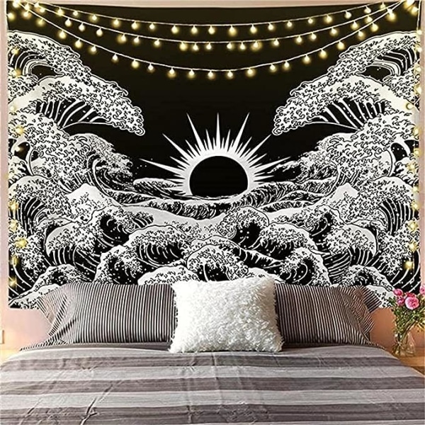 Panoramisk väggbonad i tyg, väggdekoration för sovrum, bohemisk väggbonad, japansk väggbonad för vardagsrum, sovsal (130x150cm)