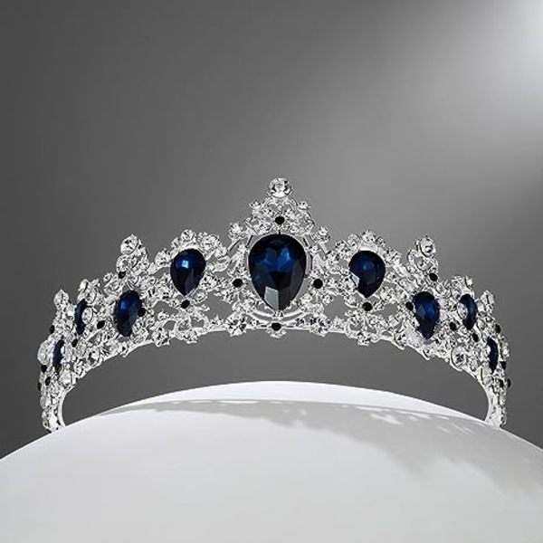 Blå krystall diadem for kvinner, brudekroner for bryllup