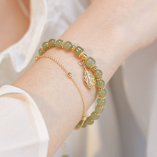 Hetian Jade Gold Leaf Armband - Hetian Jade Elegant Temperament