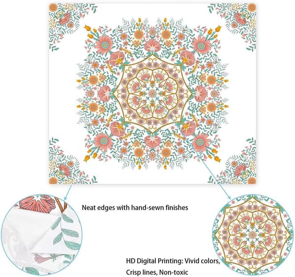 Mandala Blommväggbonad - Bohemisk Hippie Vit Tejp