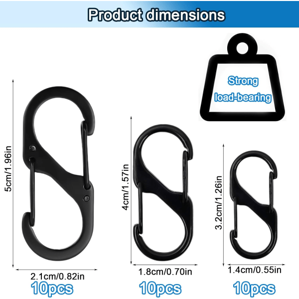 30-pack S-formade karbinhakar, klämmor med dubbla fjädermetallspännen, Ca