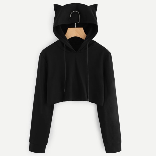 Langermet hettegenser for kvinner Crop Top Cat Print Sweatshirt XXL