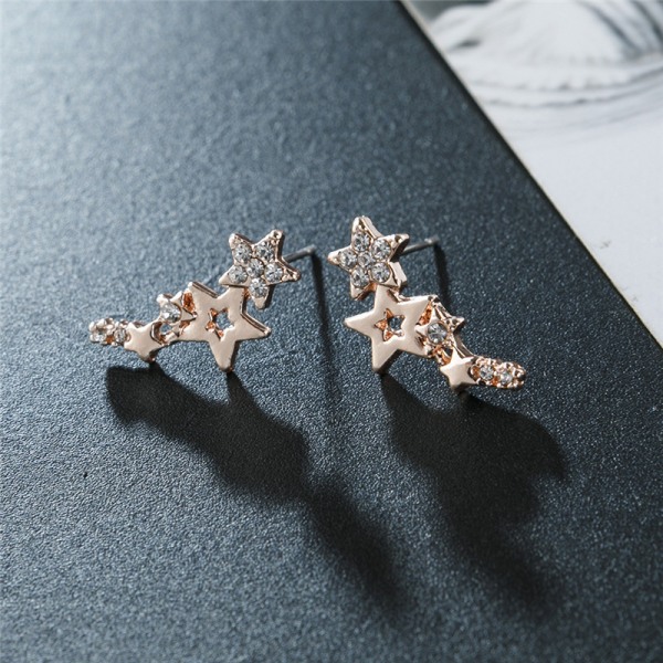 roséguld Triple Star Linked Stud Earrings Dam Flickor Smycken