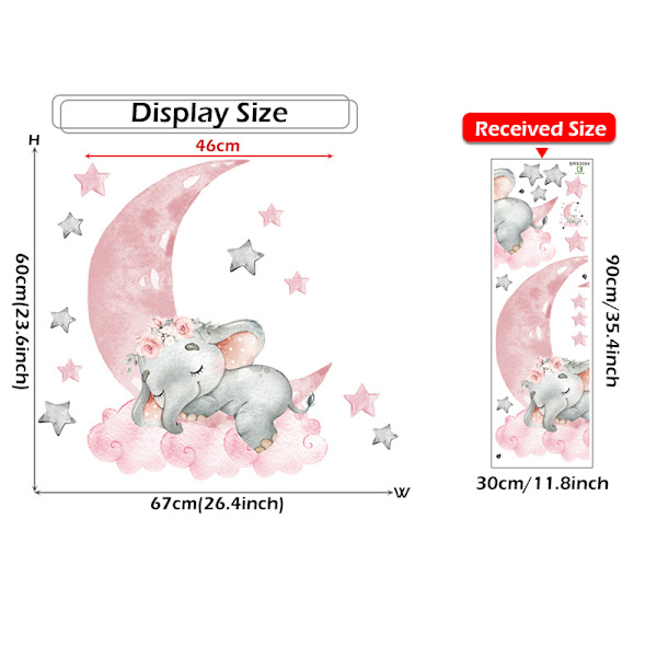 Tegneserie Pink Baby Elephant Wall Sticker Decal Baby Nursery Girl R