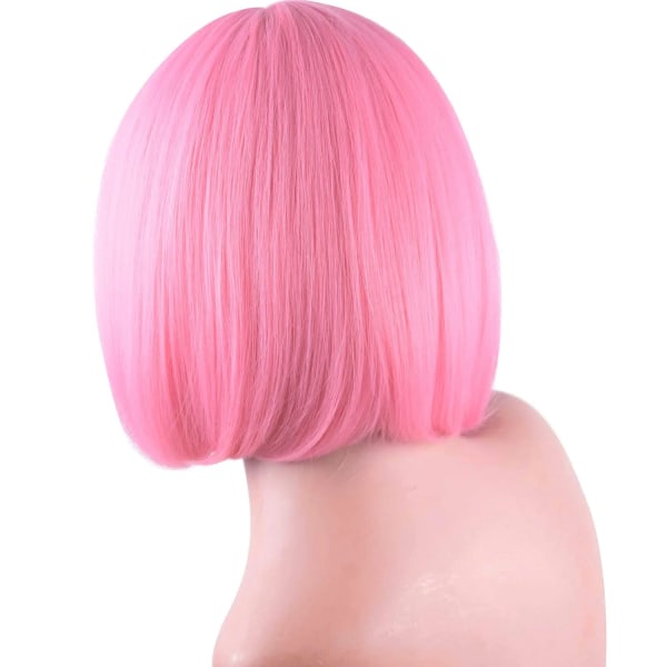 Pastel Pink Kort Bob Paryk med Pandehår til Kvinder 12 tommer Skulderlængde