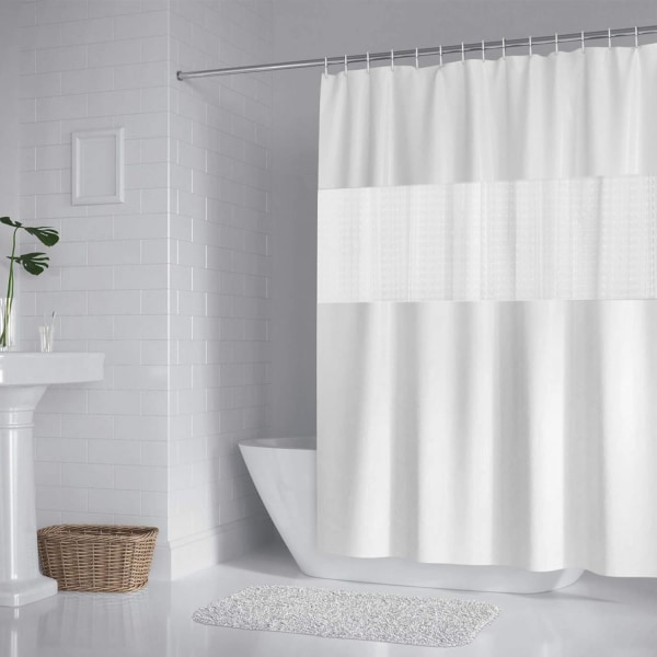 Bruseforhæng 200x180cm Polyester og EVA Badeforhæng Semi-Transparent Vandtæt Anti-Mildew til Badeværelse - Hvid