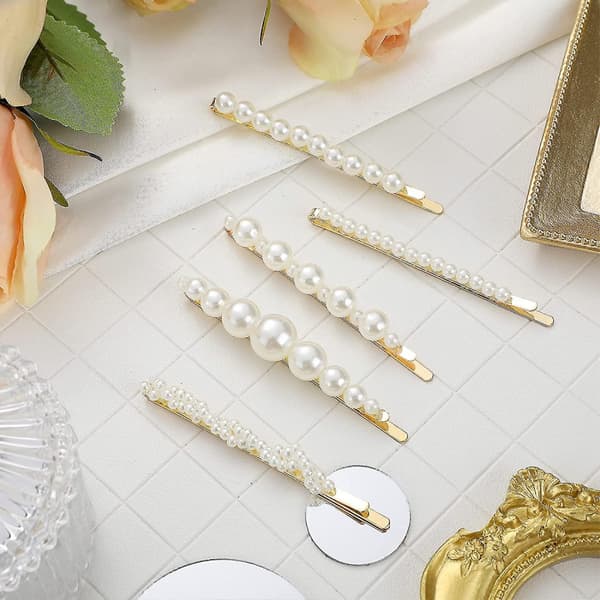 5 stk Kunstige Perler Hårklipp Søte Perle Pins Hår Barrette Tilbehør