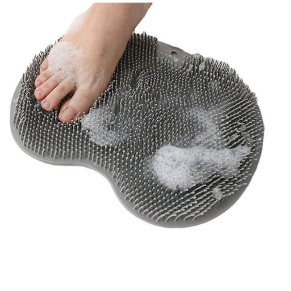 Multifunktionell duschmatta, duschfotborste, duschryggborste, effektivt lindrar trötthet (grå, 30*21cm)
