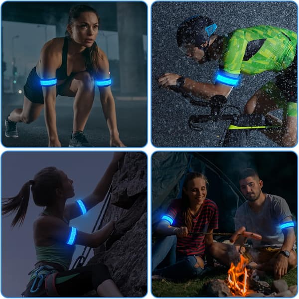 2 stk USB oppladbare LED lysende armbånd, reflekterende LED løpearmbånd